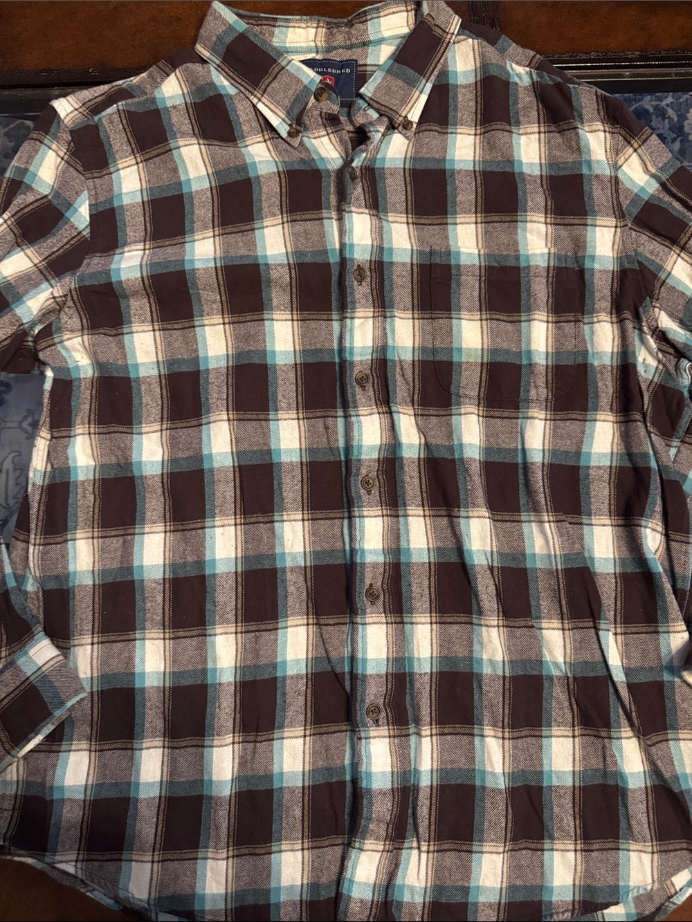 Saddlebred Brown Cream and Blue Plaid Button-Down Shirt